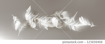 Delicate white feathers floating gently Delicate white feathers floating gently 123830408