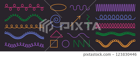 Colorful geometric spring coil line art collection Colorful geometric spring coil line art collection 123830446