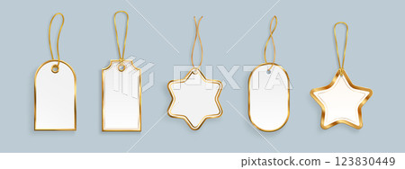 Paper price tags with golden frame Paper price tags with golden frame 123830449