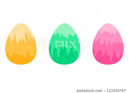 Easter holiday, decorative egg symbol icon set. Colourful isolated elements, flat cartoon design, doodle marble ornament illustration for creative ux web card, invitation, flyer, poster. Vector 123830767