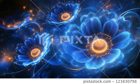 Glowing blue flowers abstract background Glowing blue flowers abstract background 123830798