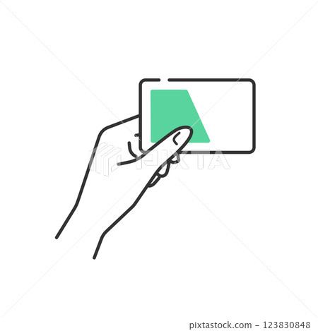 Simple vector icon (line drawing) of a person holding a transportation IC card Simple vector icon (line drawing) of a person holding a transportation IC card 123830848