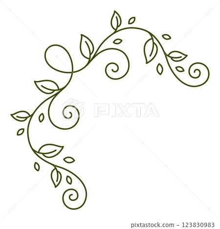 Floral curling corner. Decorative nature swirling frame with leaves. 123830983
