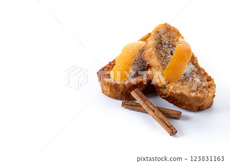Traditional Spanish torrijas for Holy Week isolated on white background Traditional Spanish torrijas for Holy Week isolated on white background 123831163