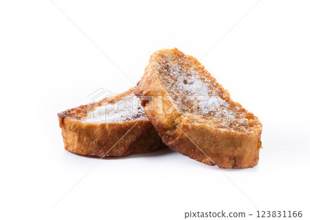 Traditional Spanish torrijas for Holy Week isolated on white background 123831166