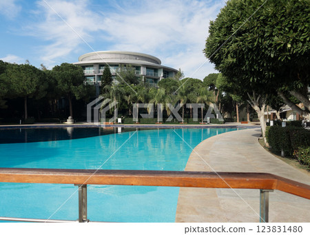 Swimming pool in hotel and resort without people for background Swimming pool in hotel and resort without people for background 123831480