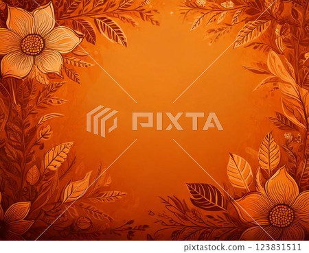 Orange flower and leaf background frame material 123831511