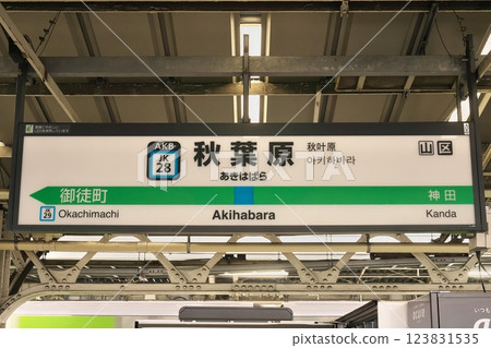 Akihabara Station Keihin Tohoku Line platform sign 123831535