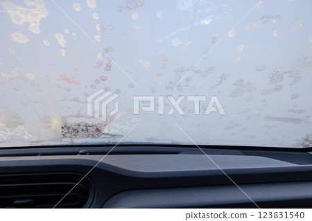 Frozen car interior windshield 123831540