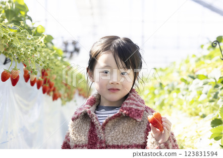 享受草莓狩獵的女孩 123831594