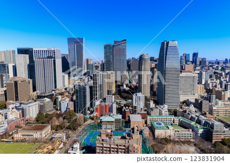 Tokyo, Minato Ward, Tokyo's symbol, view from the Tokyo Tower observation deck Tokyo, Minato Ward, Tokyo's symbol, view from the Tokyo Tower observation deck 123831904