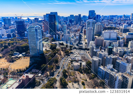Tokyo, Minato Ward, Tokyo's symbol, view from the Tokyo Tower observation deck Tokyo, Minato Ward, Tokyo's symbol, view from the Tokyo Tower observation deck 123831914