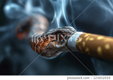 Intriguing serpent coiling through swirling smoke in an atmospheric setting at twilight hour. Generative AI 123832010