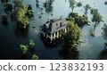 flood house in water view from above 123832193