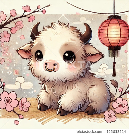 春日風景，眼神善良的生肖牛 123832214