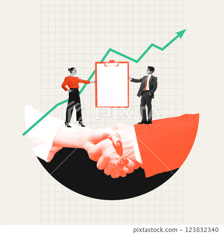 Professionals shaking hands over rising graph. Business development, strategic planning, corporate success Professionals shaking hands over rising graph. Business development, strategic planning, corporate success 123832340