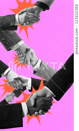 Multiple handshakes forming chain reaction. Successful cooperation, strong relationships Multiple handshakes forming chain reaction. Successful cooperation, strong relationships 123832368