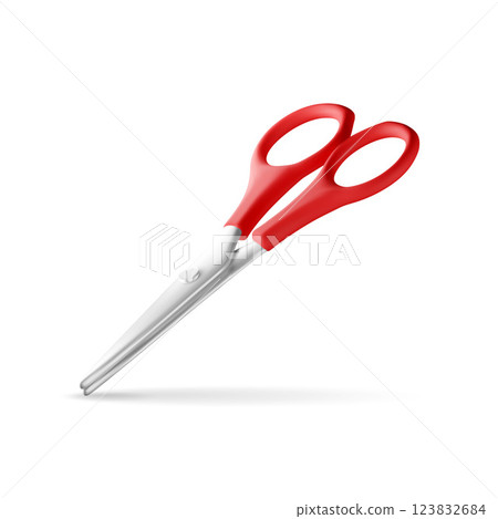 3D scissors with red plastic handles 123832684