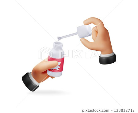 3D bottle with stationery corrector in hands 123832712