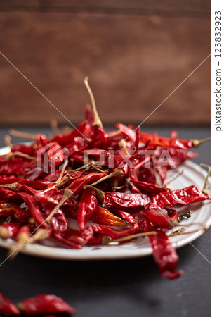 Dried chilli peppers 123832923