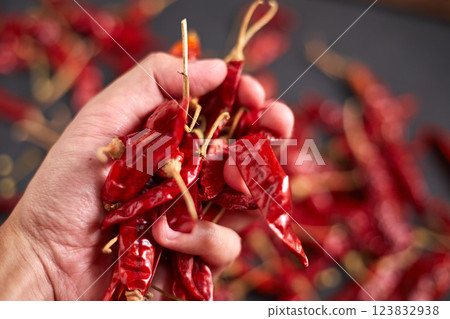 Dried chilli peppers Dried chilli peppers 123832938