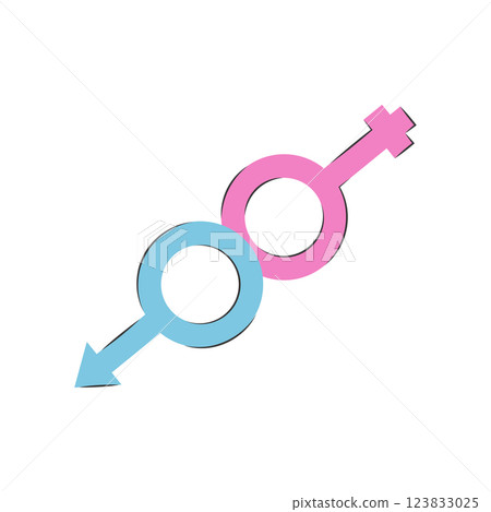 Male and female gender symbols together. Cartoon blue and pink gender equality icon illustration isolated on white. Women and Men icon. 123833025