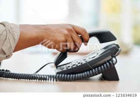 Hand of receptionist on telephone, person contact us in business office and communication at help desk. Answer customer call in company, assistant in corporate crm and call center secretary working Hand of receptionist on telephone, person contact us in business office and communication at help desk. Answer customer call in company, assistant in corporate crm and call center secretary working 123834619