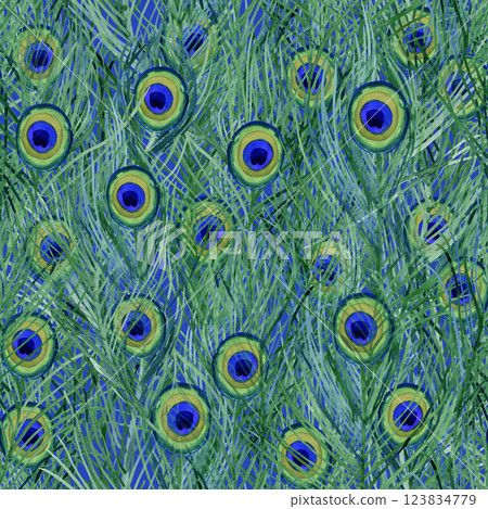 Seamless Peacock Feathers watercolor pattern 123834779