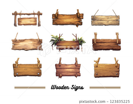 Wooden signs, signs, pointers. Vector 123835225