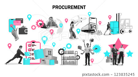 Conceptual design. Procurement process showcasing logistics, supply chain management, and cost optimization. 123835245
