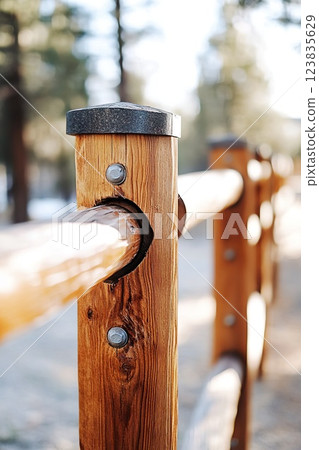 Close up view of wooden fence posts being installed in a natural environment 123835629