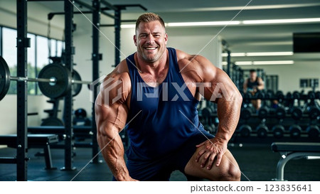Happy athlete warming up in the gym 123835641