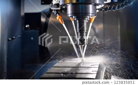 CNC milling machine processing on steel CNC milling machine processing on steel 123835851