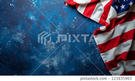 Grunge background with USA flag for veterans day. Wallpaper for design with lettering top view Grunge background with USA flag for veterans day. Wallpaper for design with lettering top view 123835903
