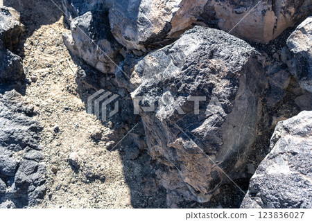 Lava Fields, Pumice Volcano Stones Texture, Volcanic Pumice Pattern, Pieces of Lava, Basalt Extrusive Igneous Rock 123836027