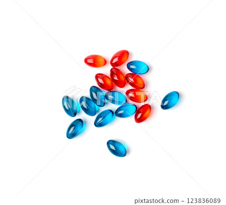 Color Pill Capsules Isolated, Analgesic Pile, Painkiller Drugs Mix, Sedative Pills Group, Medicine Gel Capsules 123836089