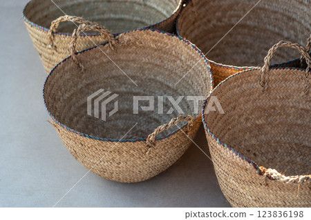 Many Wicker Baskets on UAE Handicraft Market, New Wickerwork, Hand Made Basket Many Wicker Baskets on UAE Handicraft Market, New Wickerwork, Hand Made Basket 123836198