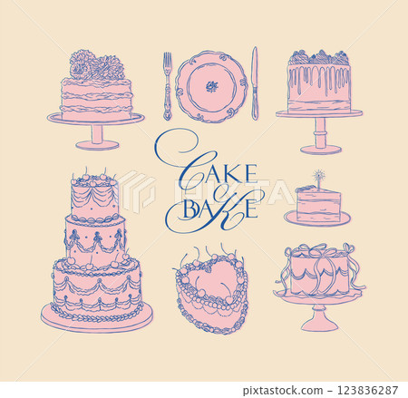 Cake one and two tier collection pink and blue Cake one and two tier collection pink and blue 123836287