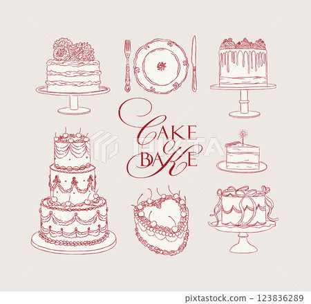 Cake one and two tier collection red Cake one and two tier collection red 123836289