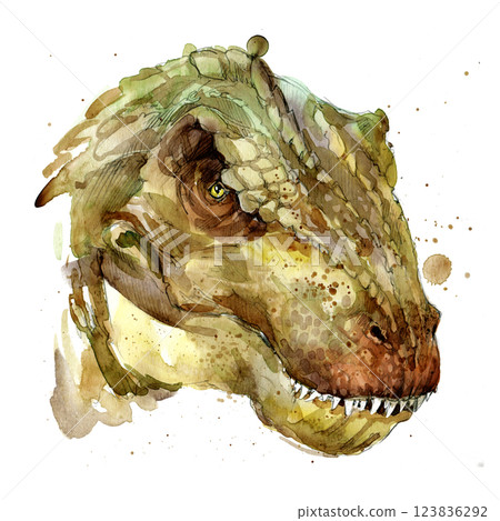 Watercolor hand drawn realistic dinosaurus. Watercolor hand drawn realistic dinosaurus. 123836292