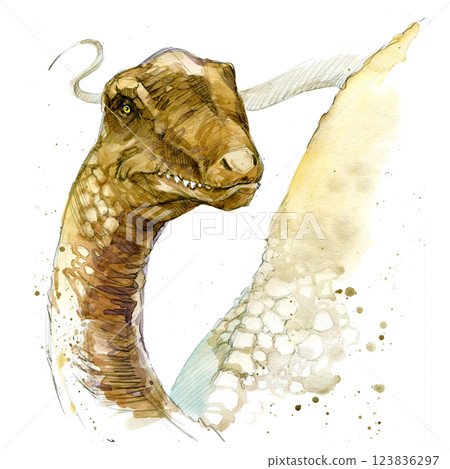 Watercolor hand drawn realistic dinosaurus. 123836297