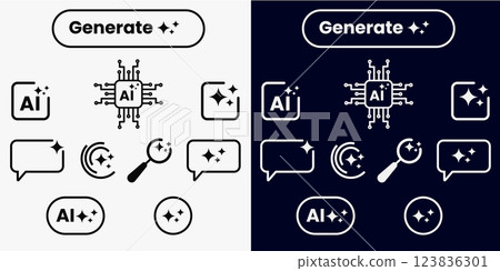 Artificial intelligence icons Ai, brain, tech chip Artificial intelligence icons Ai, brain, tech chip 123836301