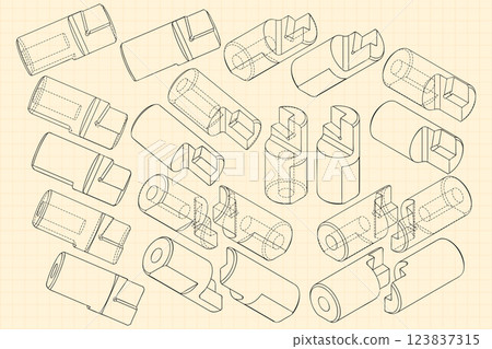 Mechanical engineering drawings on sepia background. Cutter, assembly tool with replaceable multi-faceted plate. Technical Design. Cover. Blueprint. Vector illustration. Mechanical engineering drawings on sepia background. Cutter, assembly tool with replaceable multi-faceted plate. Technical Design. Cover. Blueprint. Vector illustration. 123837315