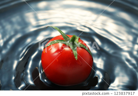 Cherry tomatoes falling into the water Cherry tomatoes falling into the water 123837917