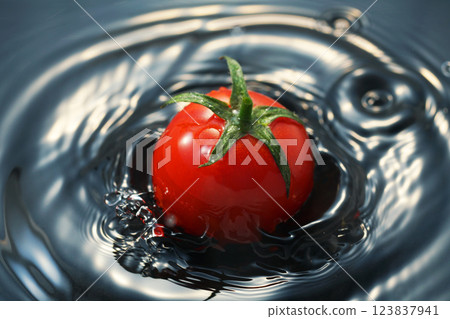 Cherry tomatoes falling into the water Cherry tomatoes falling into the water 123837941
