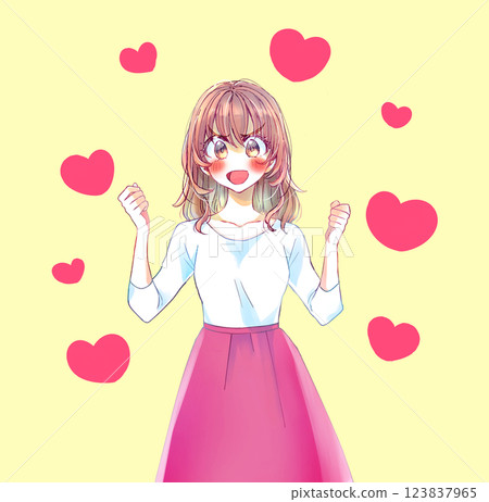 興奮的女人雙手握拳,心臟 興奮的女人雙手握拳,心臟 123837965