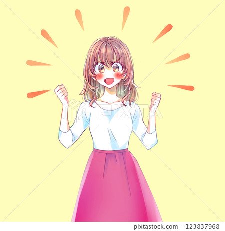 Excited woman making fists with both hands 123837968