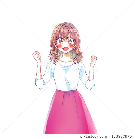 Excited woman making fists with both hands Excited woman making fists with both hands 123837970