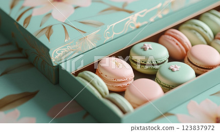 Colorful macarons in a box 123837972
