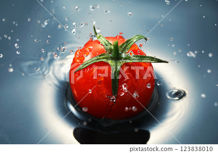 Cherry tomatoes falling into the water Cherry tomatoes falling into the water 123838010